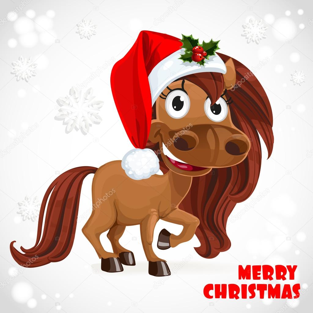 Cute Santa Horse on Christmas card