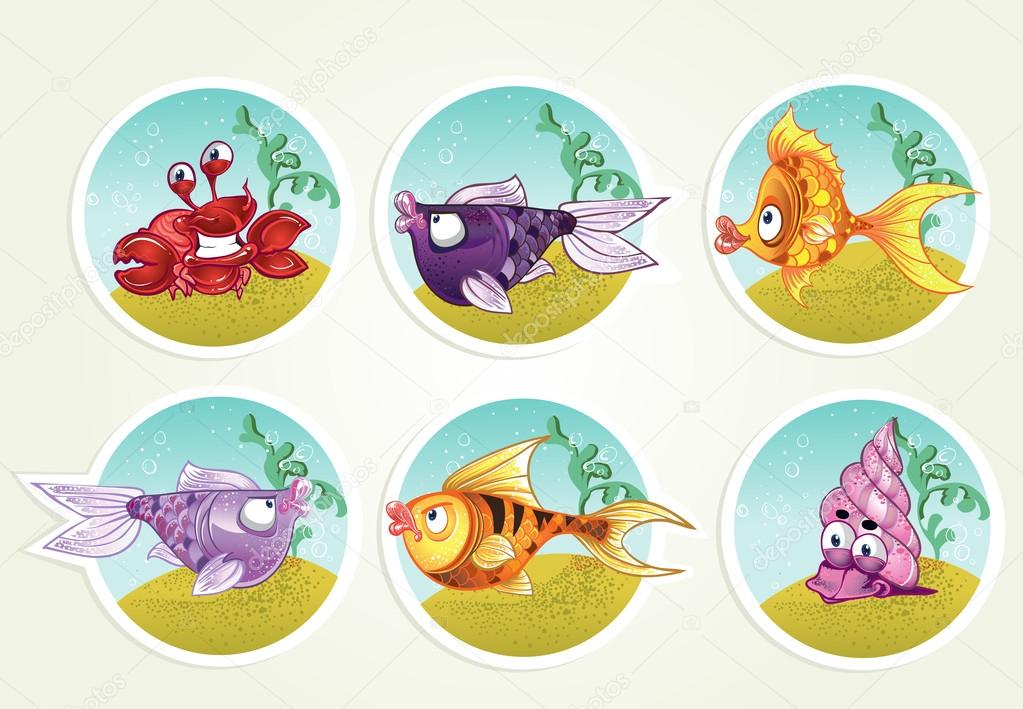 Collection of marine life - fish, crab, snail