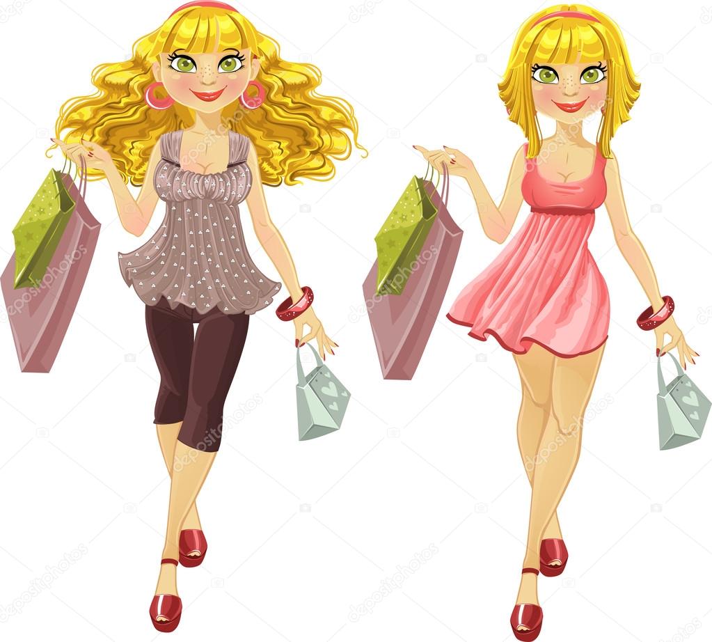 Blond with shopping bags