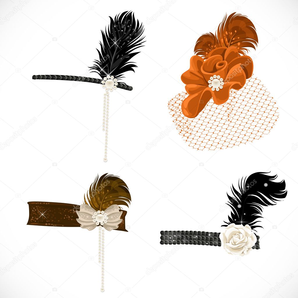 Beautiful headbands and hat with feathers to a retro party isola