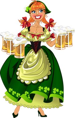 Pretty leprechaun girl in green with beer