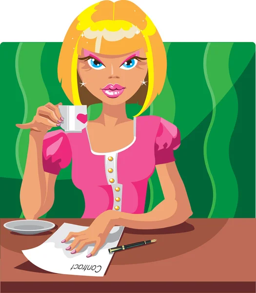 Geschäftsfrau trinkt Tee oder Kaffee — Stockvektor