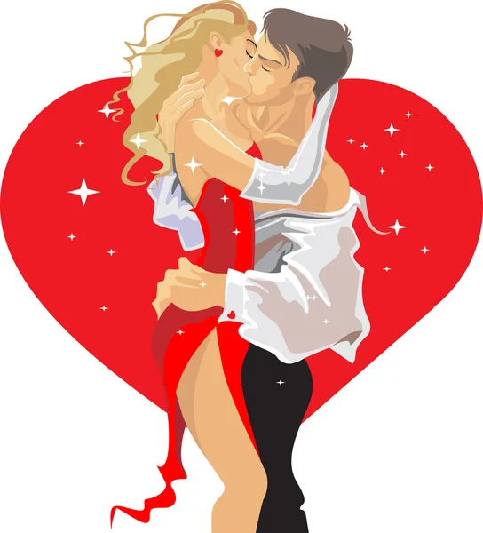 Kissings brunette hommes et femme blonde — Image vectorielle