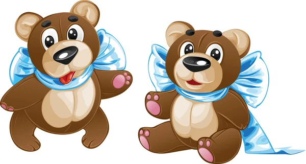 Crianças brinquedo macio - ursinho de pelúcia bonito com um arco em poses diferentes —  Vetores de Stock