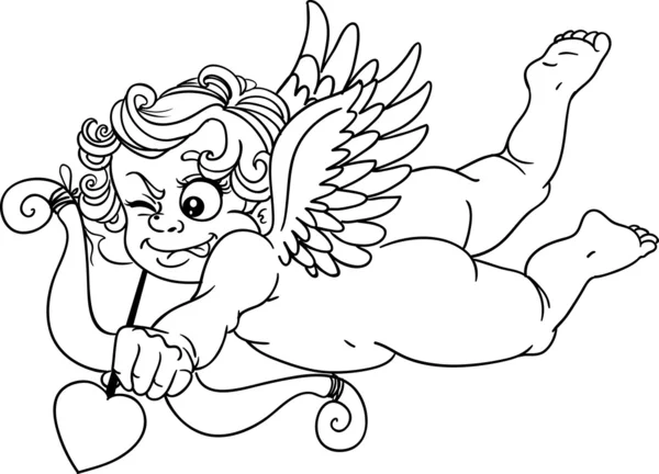 Cupido con cebolla y flecha contorno negro para colorear — Vector de stock