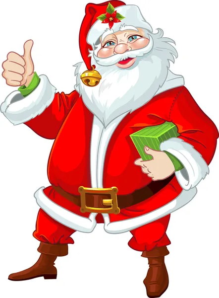 Santa Claus lindo con regalo — Vector de stock