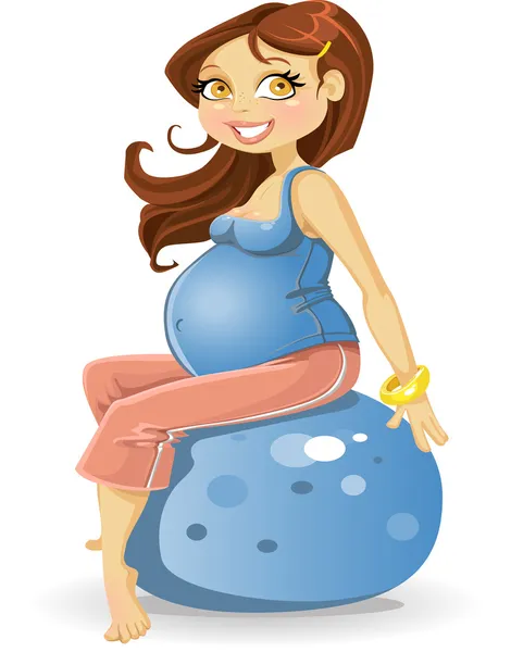 Pregnant woman at blue gym ball — Stock Vector