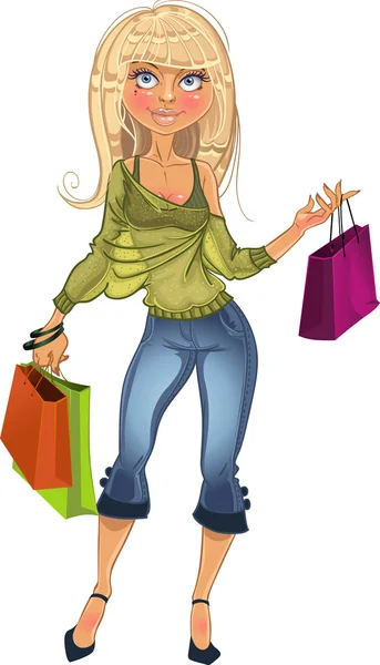 Pretty blond shopping glamor girl — Stock Vector