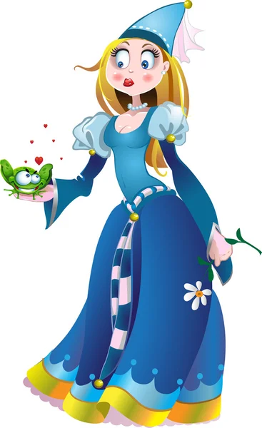 Prinzessin in blau mit Frosch — Stockvektor