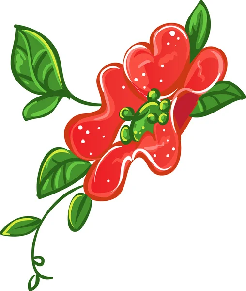 Fiore rosso decorazione con foglie verdi — Vettoriale Stock