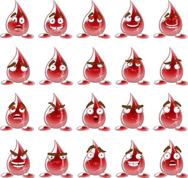 Conjunto de emoções gotas vermelhas de sangue — Vetor de Stock