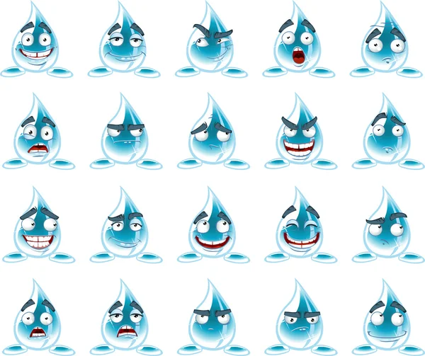 Conjunto de gotas de água sorrisos com emoções diferentes — Vetor de Stock