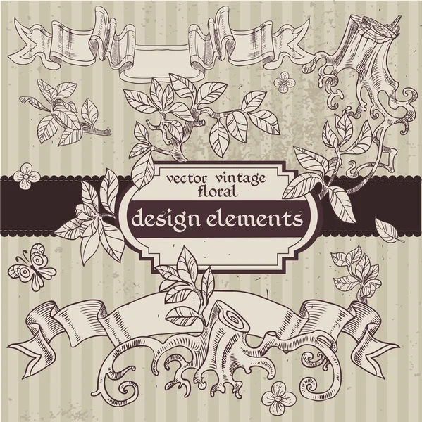 Set of vector vintage magic fairytale floral design elements — Stock Vector