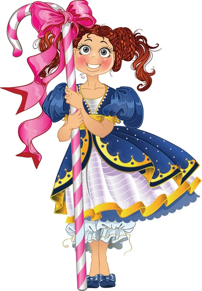 Маленька красива дівчинка з цукерками на казковому фоні растровий — стоковий вектор