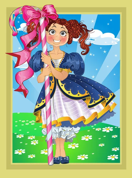 Fairytale peyzaj üzerinde şeker ile küçük esmer kız — Stok Vektör