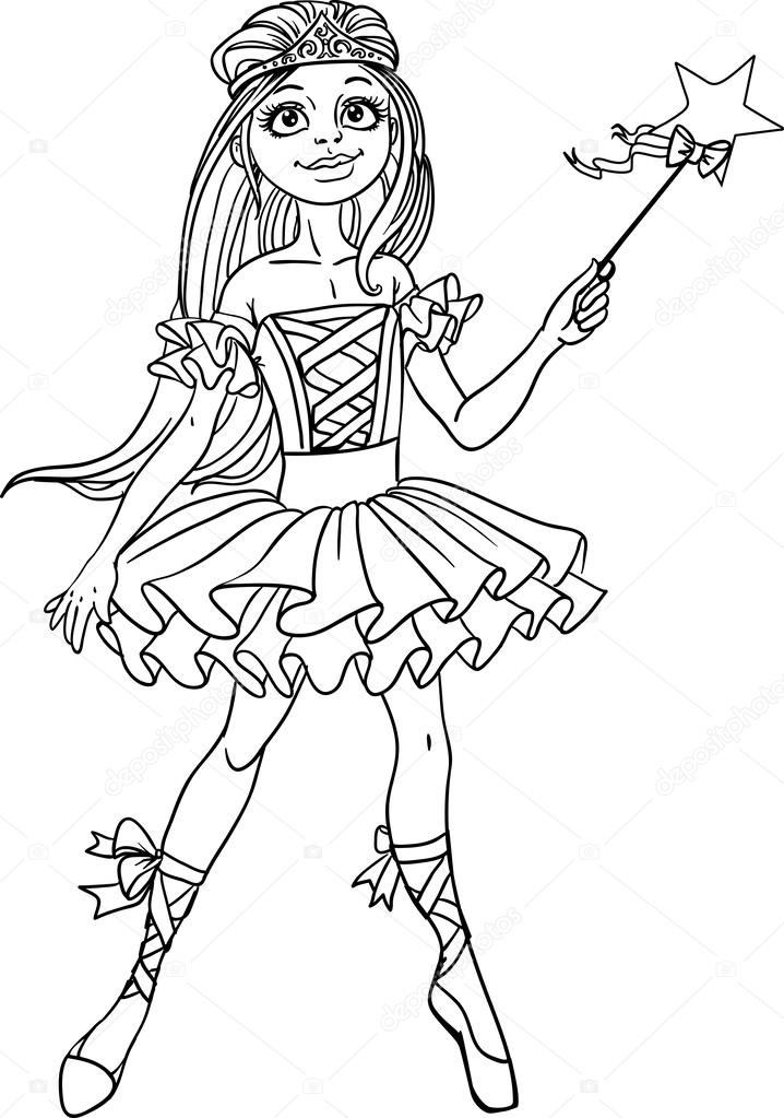 Cute dancing ballerina Fairy black outline for coloring Stock Vector Image  by ©yadviga #33354343