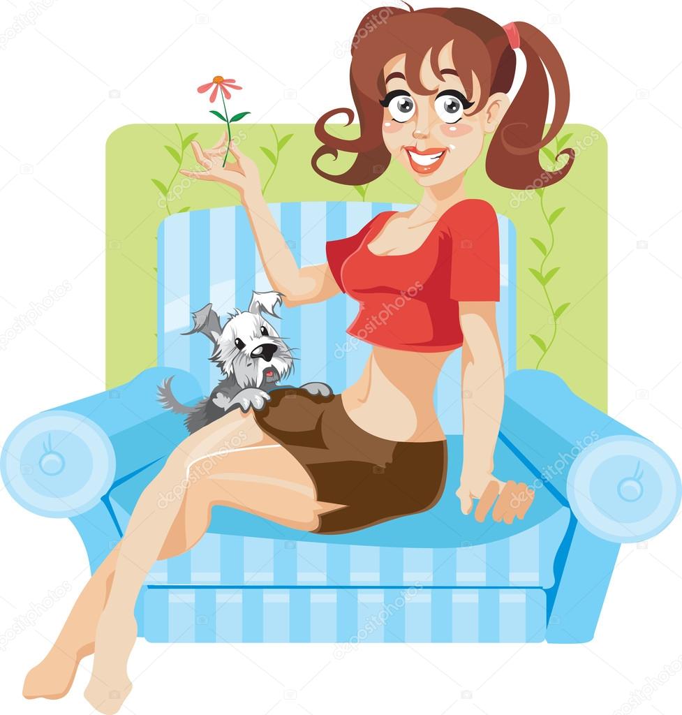 Girl sitting in armcair with a dog