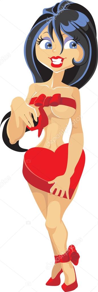 Valentines vector nude sexy gift with chocolate isolated on the white background