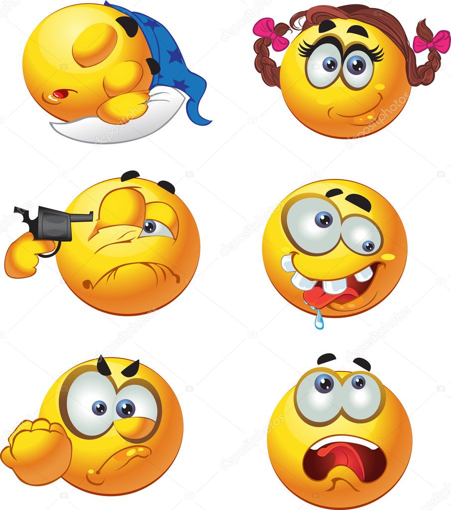 Set of butch fun round emotion smiles character