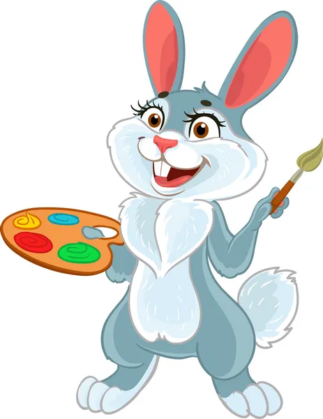 Bunny med en palett av färger och borste — Stock vektor