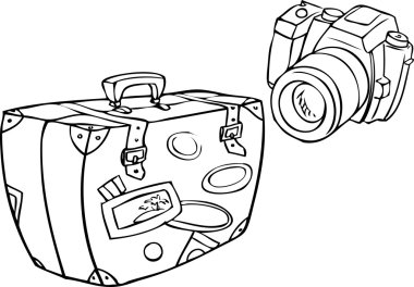 Turizm - kamera ve bir bavul birtakım şeyler dolu