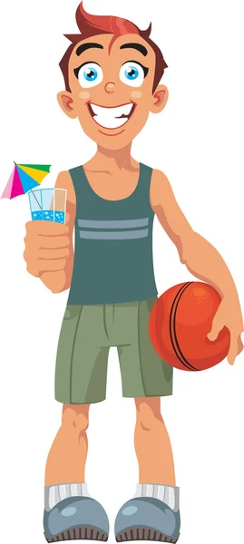 Vektorové usměvavý chlapec a basketbalový míč — Stockový vektor