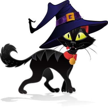 siyah korkunç cadı halloween kedi