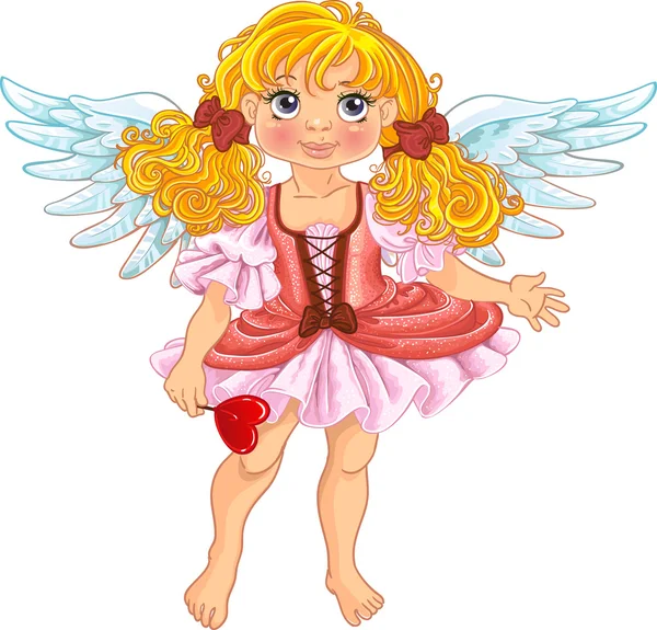 带翅膀的美丽天使女孩 — 图库矢量图片