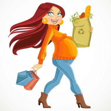 Pregnant woman with the health food package clipart