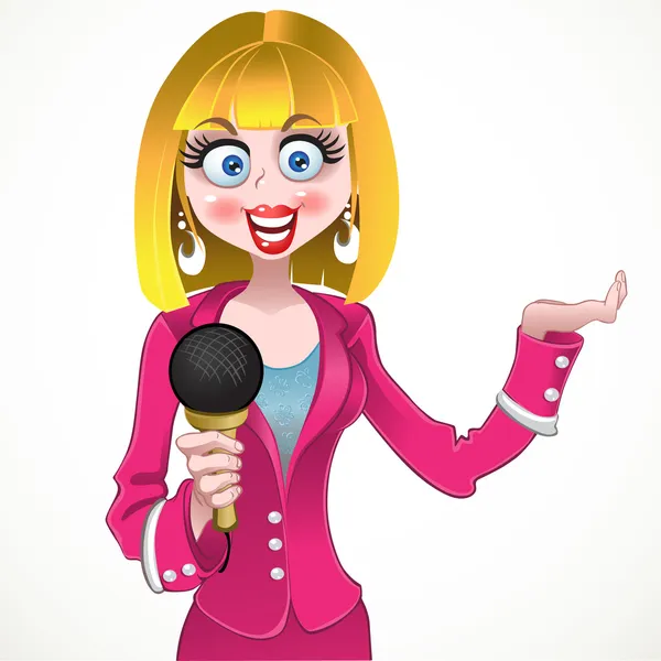 Vector reporter girl in pink suit — Stock Vector