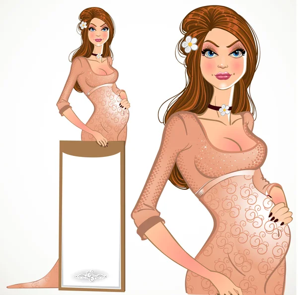 Pembe arka plan ile hamile kadın — Stok Vektör