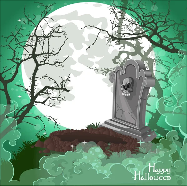 Lápida de decoraciones de Halloween en tarjeta de halloween — Vector de stock