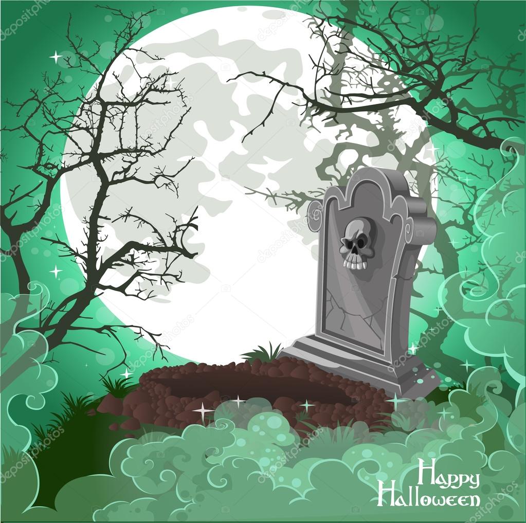 Halloween decorations tombstone on Halloween card