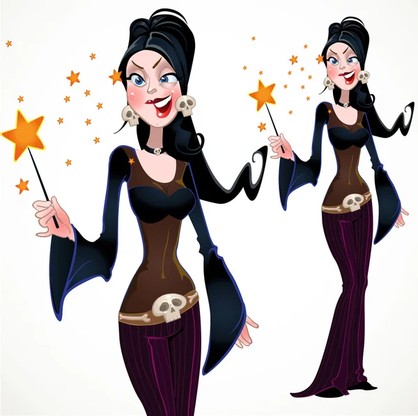 Cheerful witch puts spell — Stock Vector