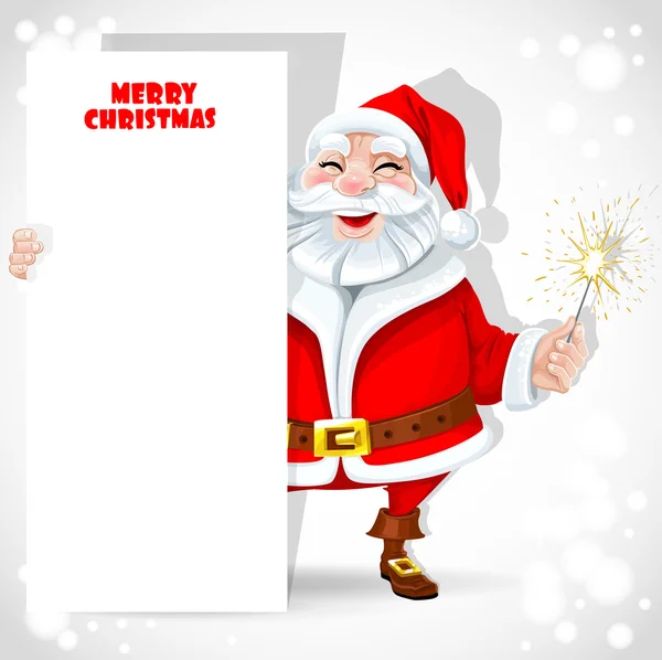 Mignon père Noël tenant la bannière et sparkler — Image vectorielle