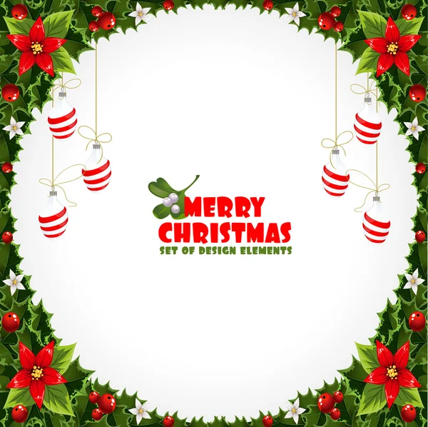 Fondo decorativo con acebo y bayas Feliz Navidad — Vector de stock