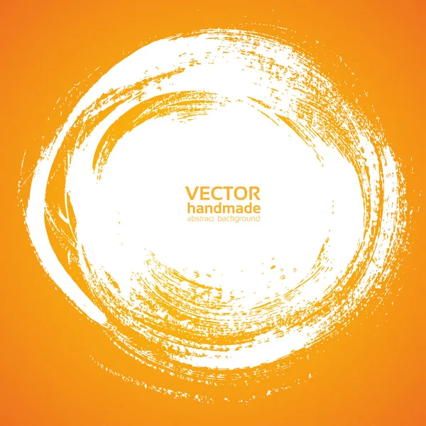 Round background smear paint bristle brush on orange — Stock Vector