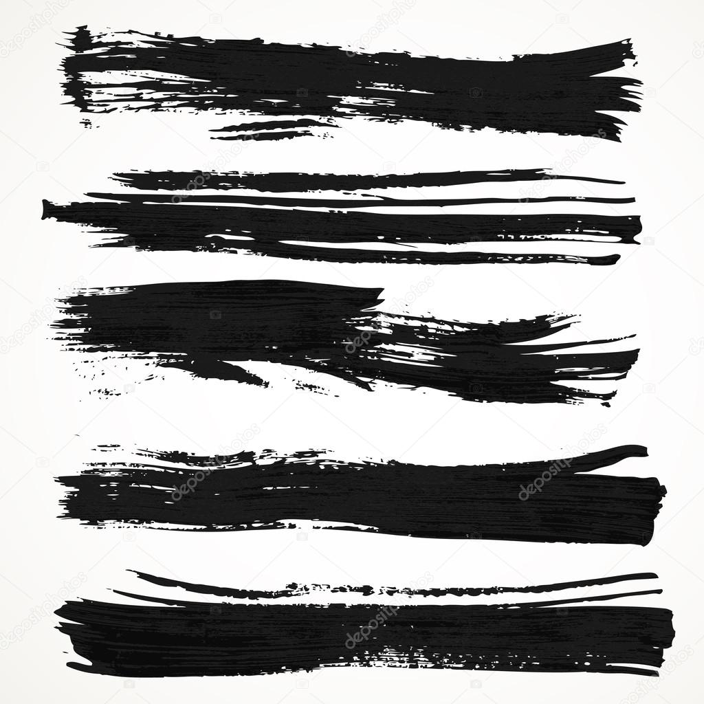 Realistic black gouache on paper texture strokes strips