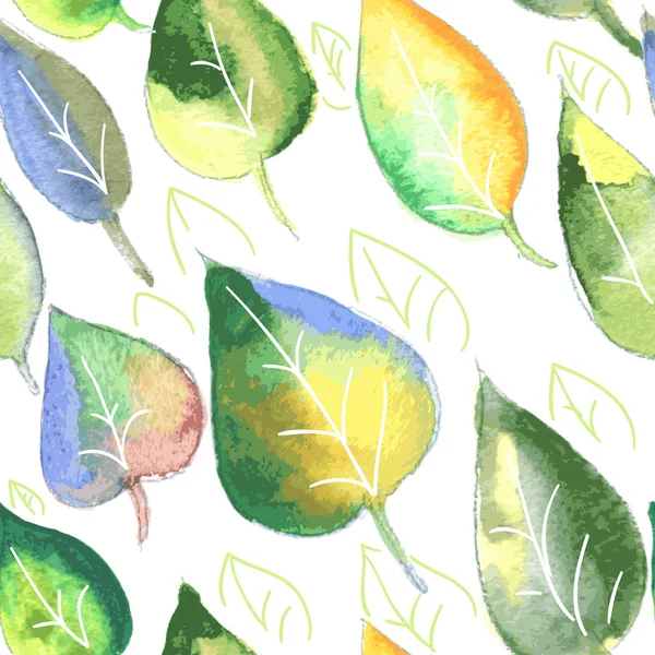 Безшовний орнамент з листя аквареллю — стоковий вектор