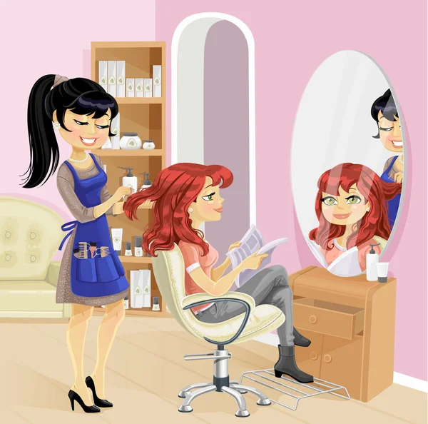 Service girl in a beauty salon at the hairdresser — Stock Vector