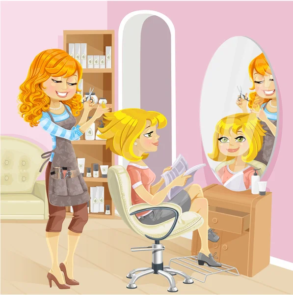 Service girl in a beauty salon at the hairdresser — Stock Vector