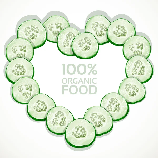 Frame in heart shape from slices of fresh cucumber — Stock Vector