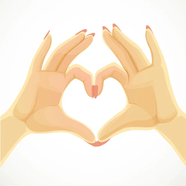 Heart folded of beautiful female hands isolated on white backgro — Stock Vector