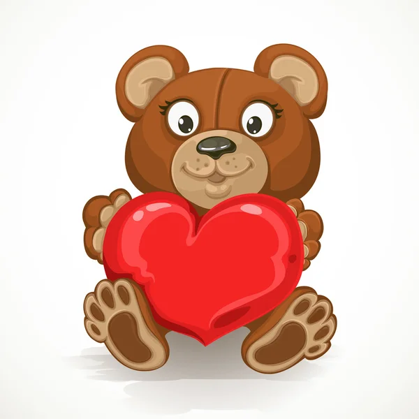 Medvídek držící srdce izolovaných na bílém pozadí — Stockový vektor