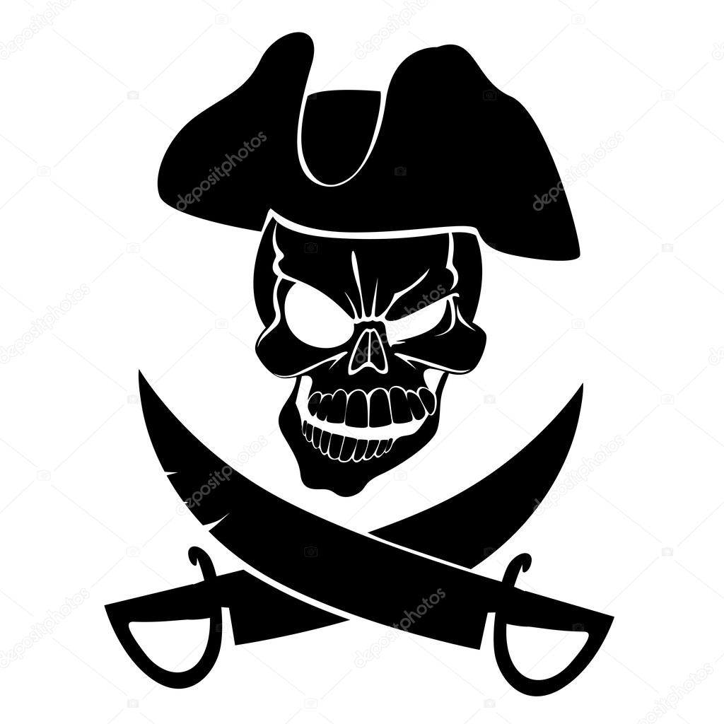 Jolly Roger in a cocked hat with sabers