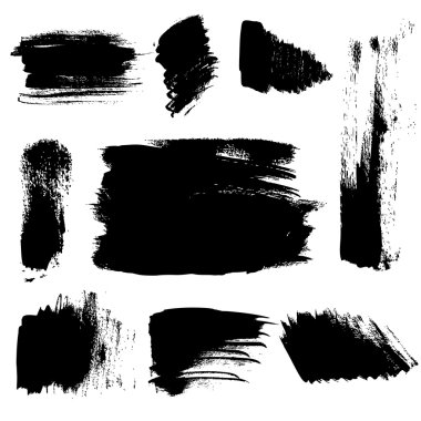 Set of abstract brush strokes on paper. Vector clipart