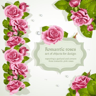 Corners and repeating a garland for design from pink romantic ro clipart