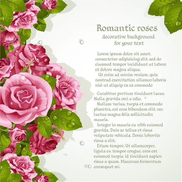 Decorative background with romantic pink roses — Stock Vector
