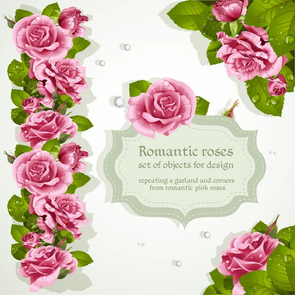 角落和重复一个花环设计从粉红色浪漫 ro — 图库矢量图片