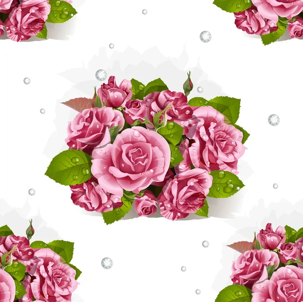 Seamless pattern of a romantic bouquet of pink roses — Stock Vector